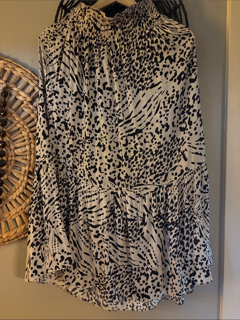 Black and White Tiered Animal-Print Maxi Skirt